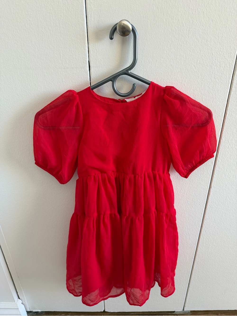 H&M Bright Red Puff Sleeve Tiered Girls' Dress